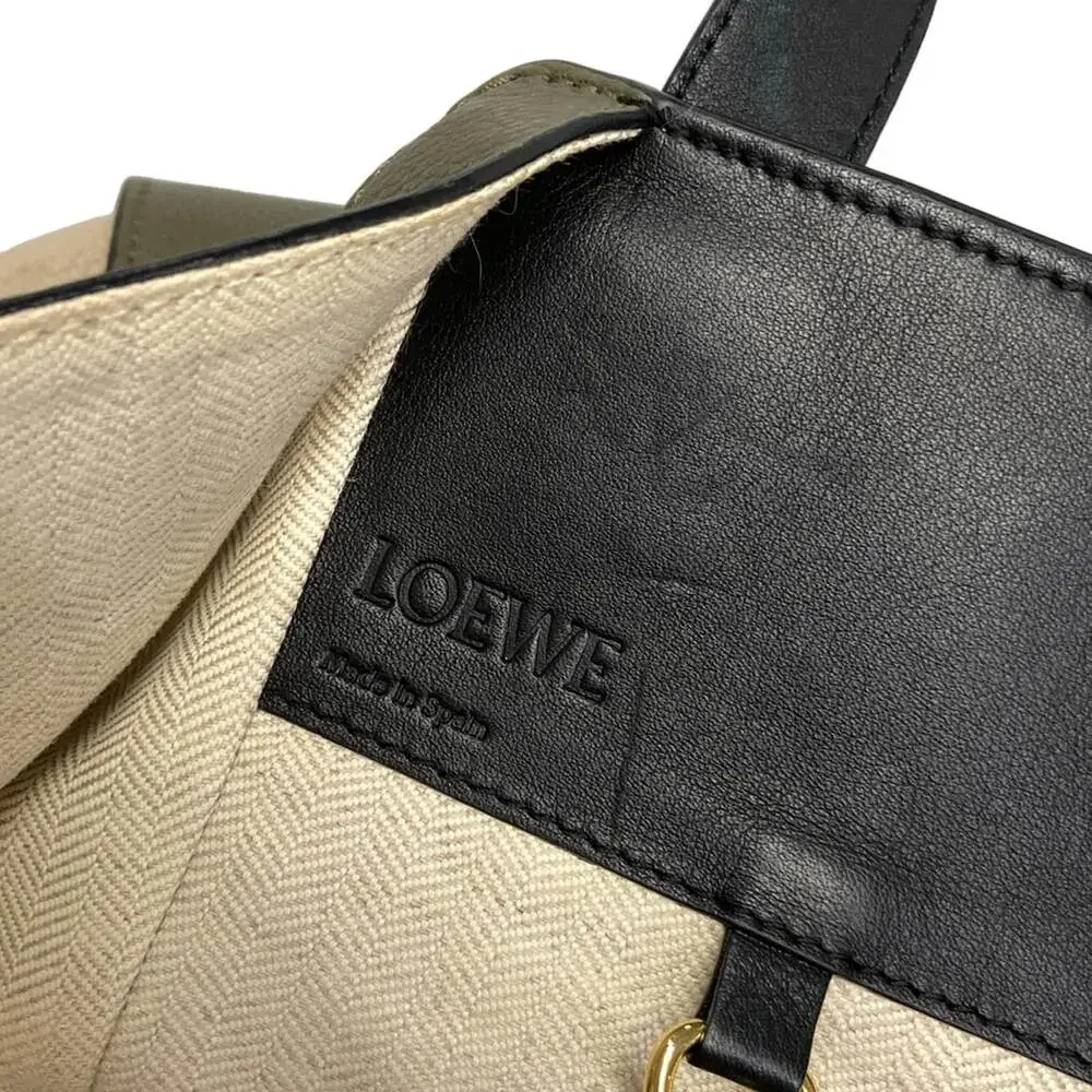 Loewe Hammock Medium Handbag 387.12RT38 Khaki Cream Black Soft grained calf